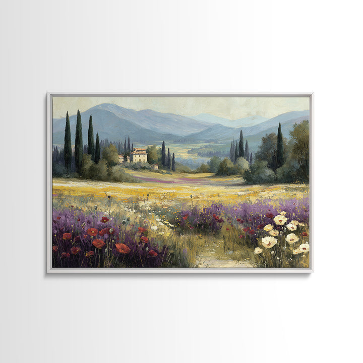 Tuscan Poppy Field Canvas Print, Italian Villa Art, Framed Wall Art, Living Room Decor, Abstract Art, Villa, Colorful Wall Art, IVA-3x2-43