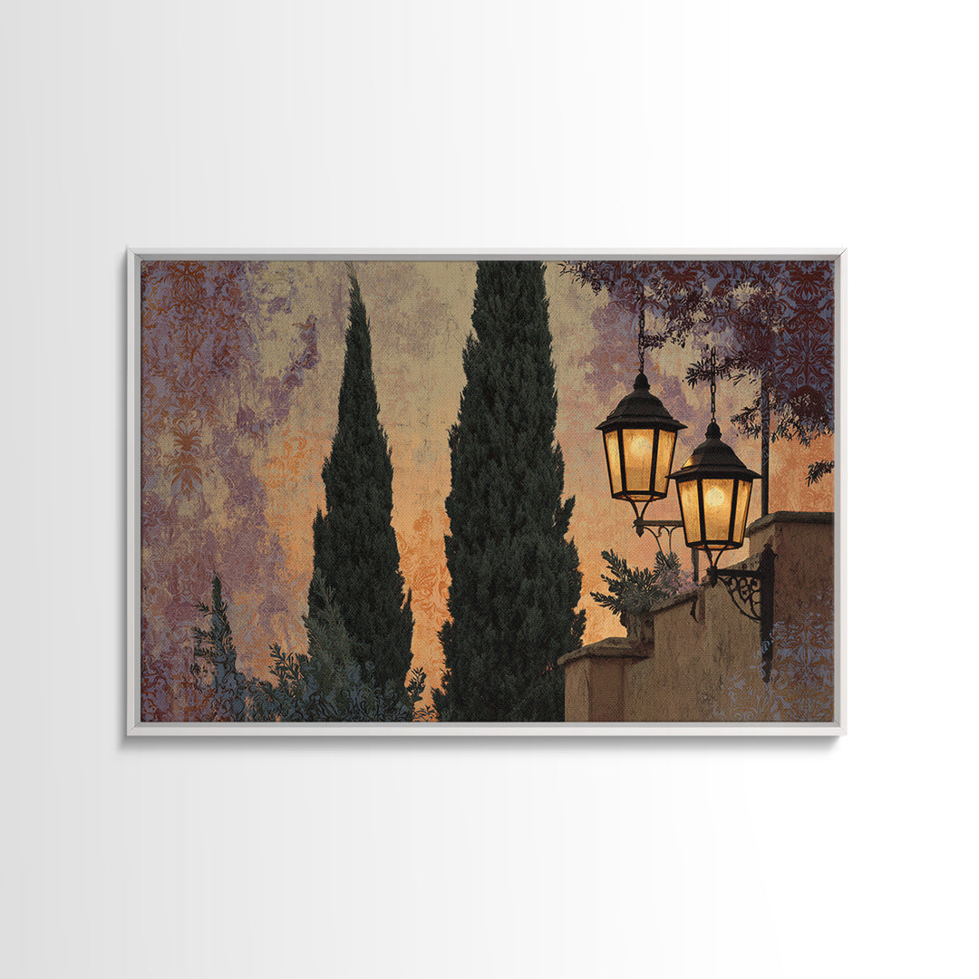 Cypress Silhouette at Sunset Canvas Print, Italian Villa Art, Living Room Decor, Villa, Living Room Art, Gallery Wall Set, IVA-3x2-49