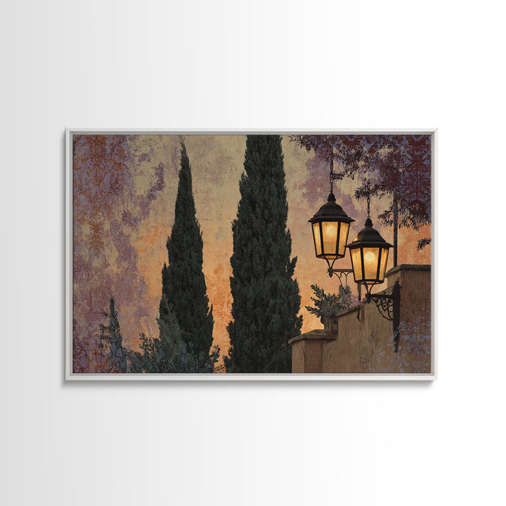 Cypress Silhouette at Sunset Canvas Print, Italian Villa Art, Living Room Decor, Villa, Living Room Art, Gallery Wall Set, IVA-3x2-49