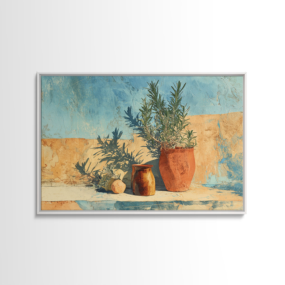 Terra Cotta Pot Framed Canvas Print, Italian Villa Art, Digital Wall Art, Living Room Decor, Oil Painting, Villa, Gallery Wall, IVA-3x2-50