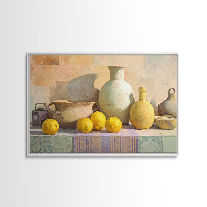 Coastal Lemons and Striped Cloth Arrangement Canvas Print, Italian Villa Art, Living Room Decor, Abstract Art, Villa, IVA-3x2-52