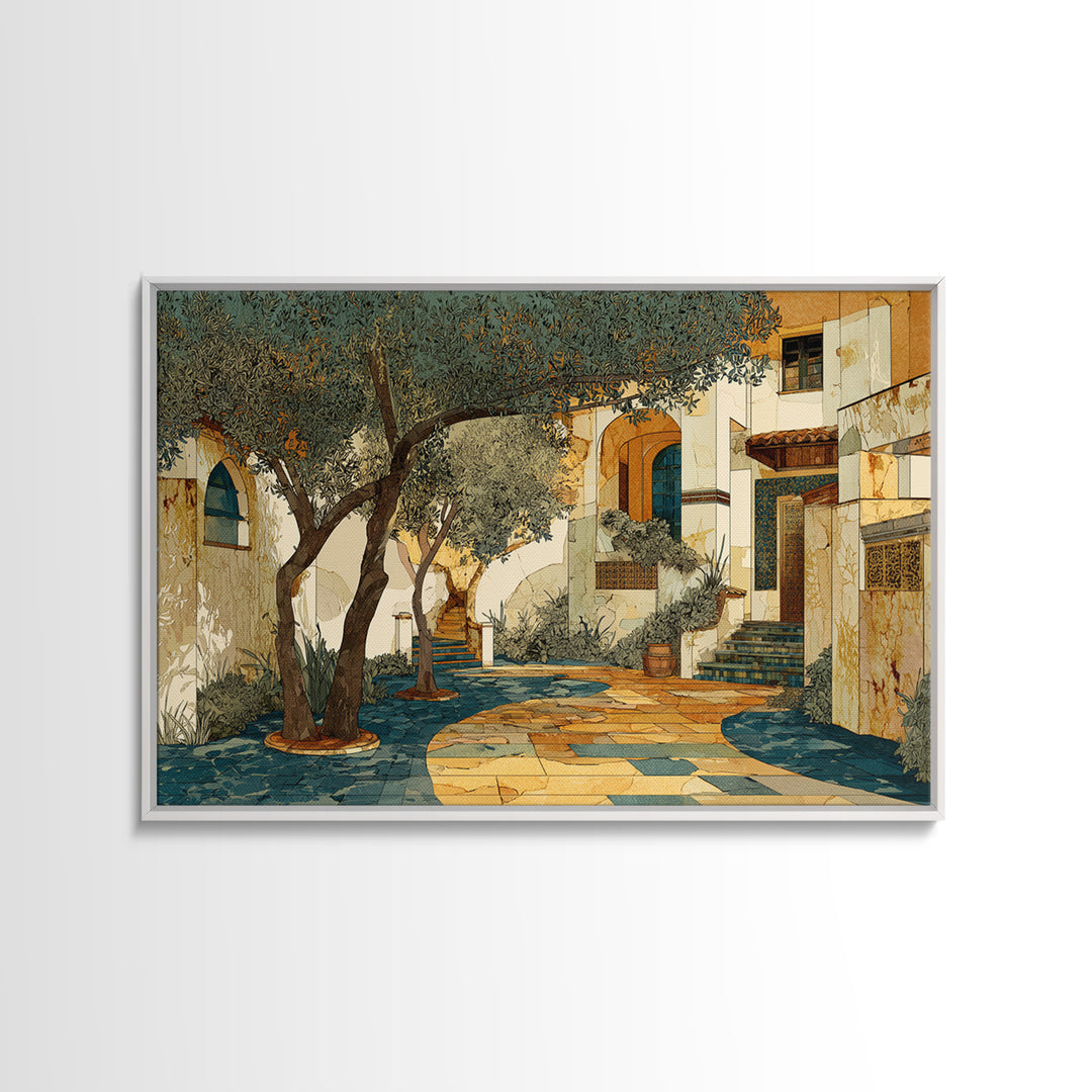 Olive Grove Path Framed Canvas Print, Italian Villa Art, Landscape Print, Living Room Decor, Oil Painting, Villa, IVA-3x2-55
