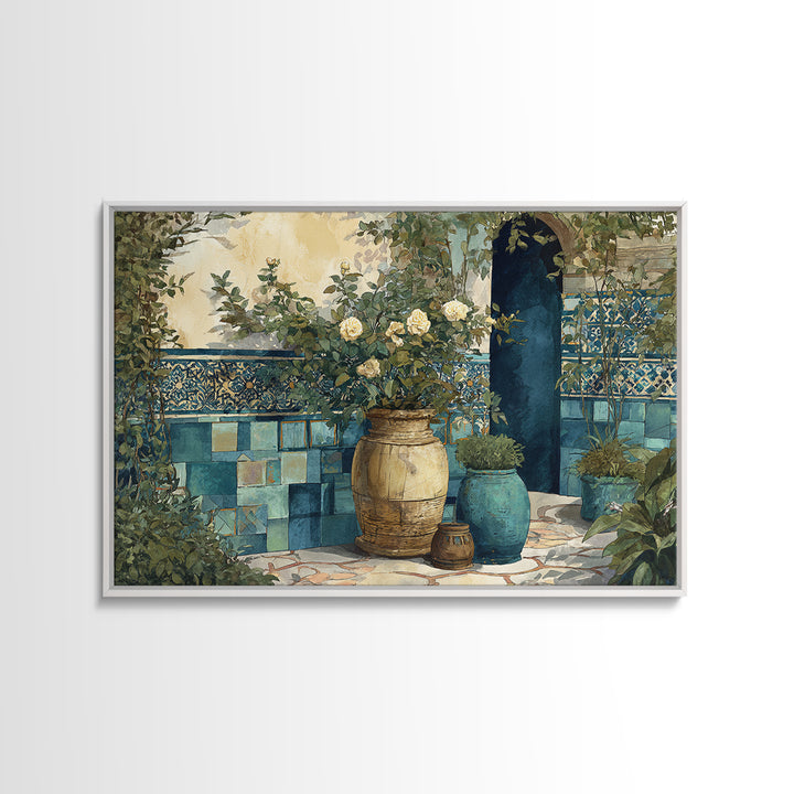 Italian Villa Garden Urn Canvas Print, Italian Villa Art, Framed Wall Art, Living Room Decor, Watercolor Art, Villa, IVA-3x2-58