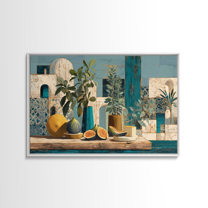 Figs and Cheese on Rustic Wooden Board Canvas Print, Italian Villa Art, Framed Wall Art, Living Room Decor, Oil Painting, Villa, IVA-3x2-61