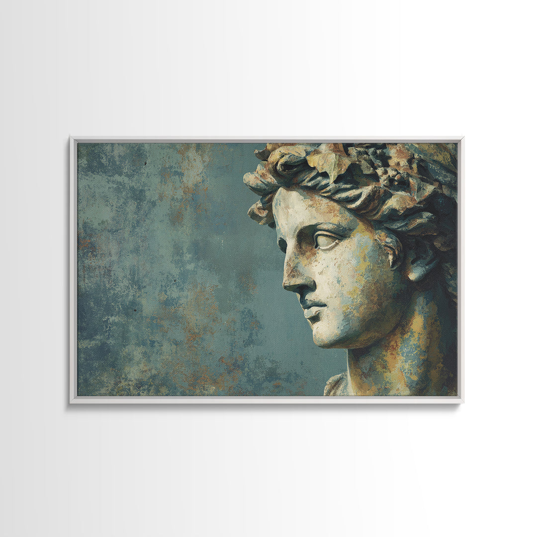Classic Roman Statue Bust Framed Canvas Print, Italian Villa Art, Bedroom Wall Decor, Living Room Decor, Abstract Art, Villa, IVA-3x2-64