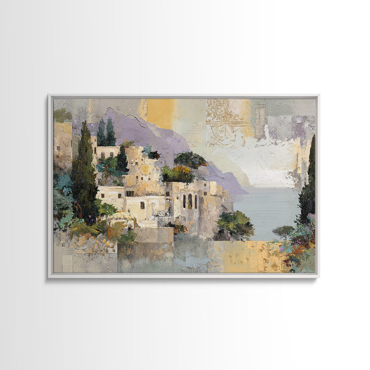 Amalfi Coast Cliffs Framed Canvas Print, Italian Villa Art, Printable Art, Living Room Decor, Watercolor Art, Villa, IVA-3x2-65