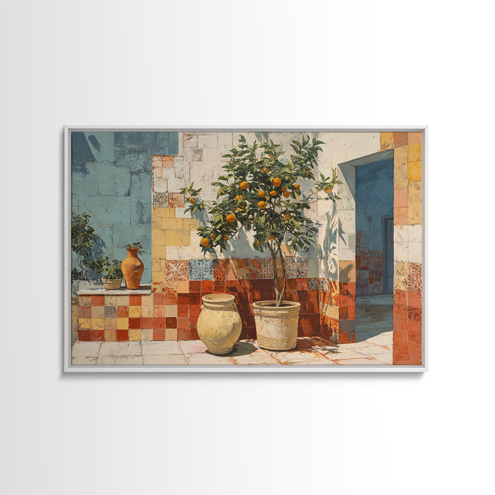 Orange Tree in a Courtyard Planter Canvas Print, Italian Villa Art, Original Painting, Living Room Decor, Fine Art, Villa, IVA-3x2-66
