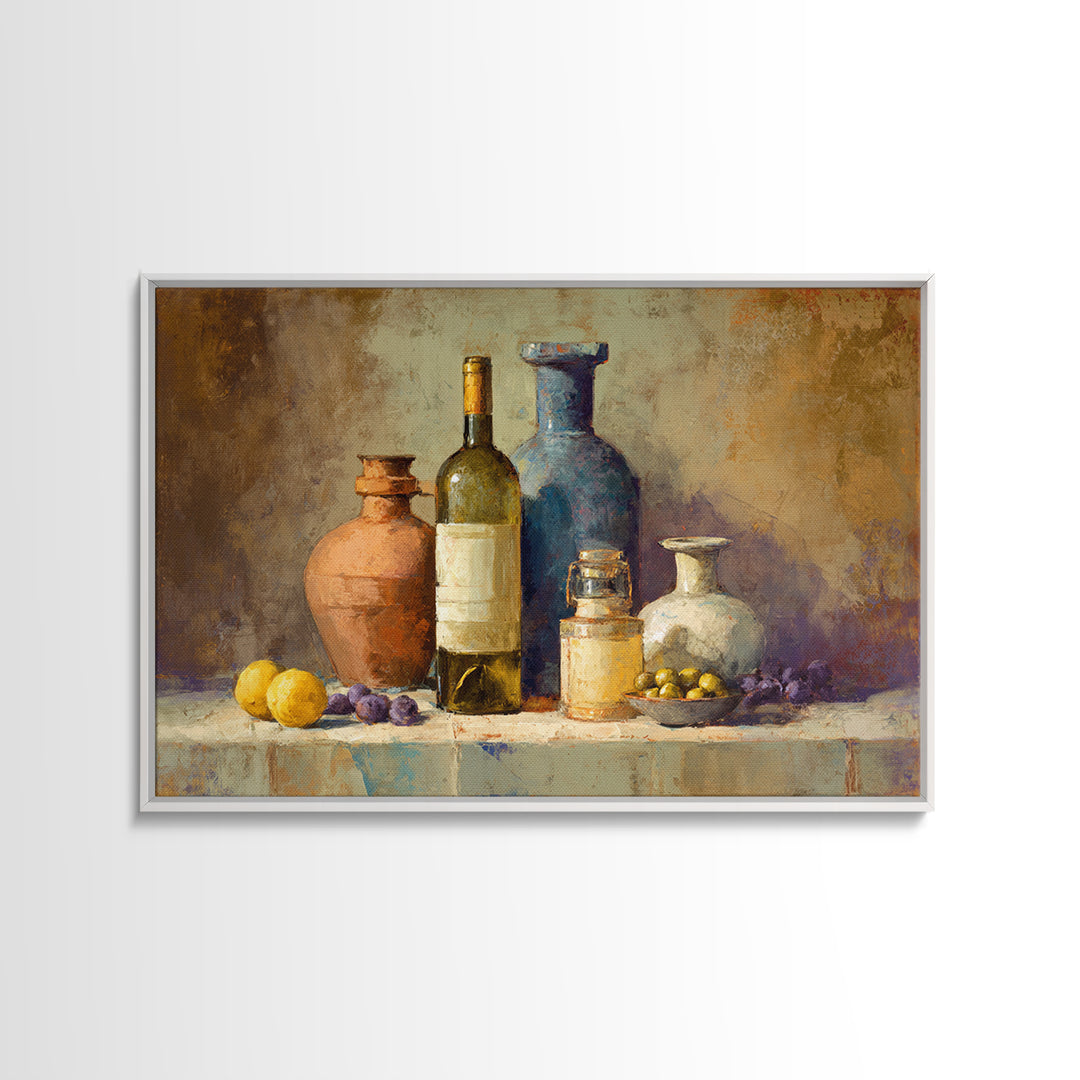 White Wine and Olives Still Life Canvas Print, Italian Villa Art, Coastal Wall Art, Living Room Decor, Fine Art, Villa, IVA-3x2-68