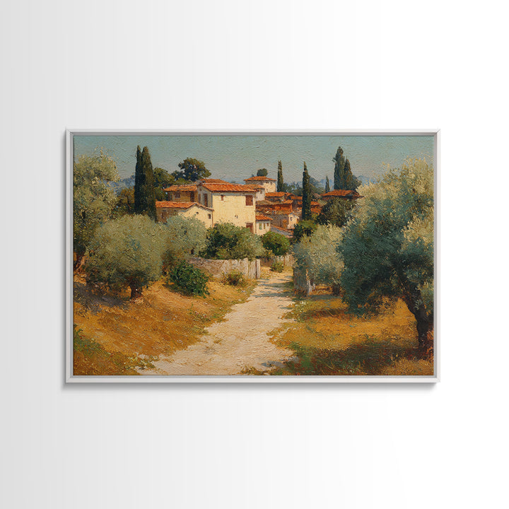Olive Grove Path Framed Canvas Print, Italian Villa Art, Landscape Print, Living Room Decor, Abstract Art, Villa, IVA-3x2-7