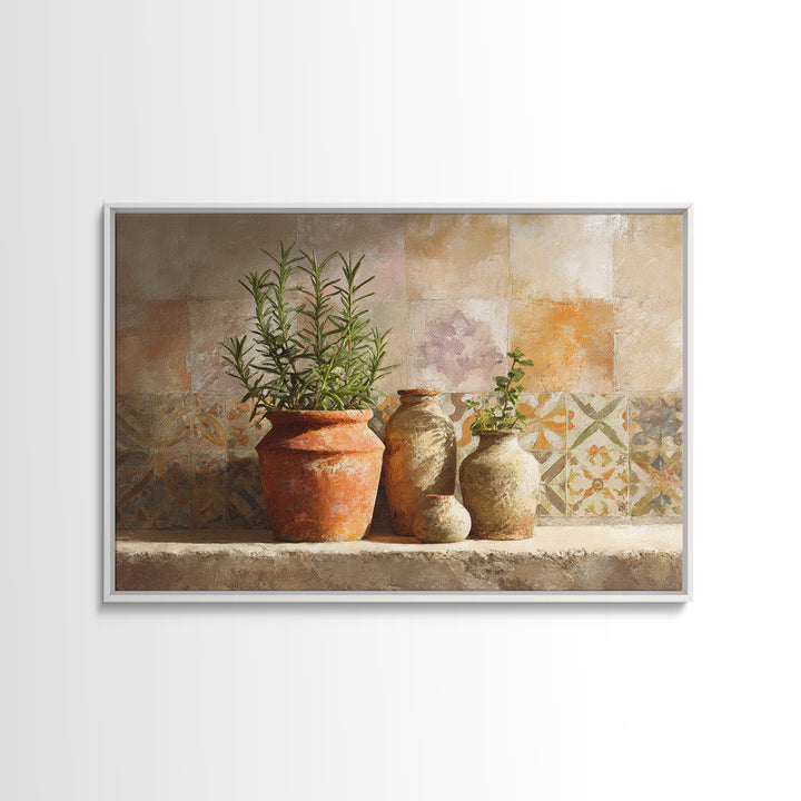 Terra Cotta Pot Framed Canvas Print, Italian Villa Art, Digital Wall Art, Living Room Decor, Oil Painting, Villa, Gallery Wall, IVA-3x2-74