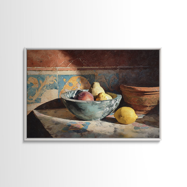 Marble Fruit Still Life Canvas Print, Italian Villa Art, Coastal Decor, Living Room Decor, Fine Art, Villa, Landscape Print, IVA-3x2-75