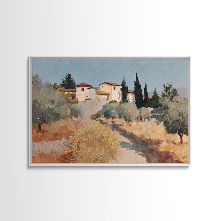 Olive Grove Path Framed Canvas Print, Italian Villa Art, Oil Painting, Living Room Decor, Watercolor Art, Villa, IVA-3x2-79