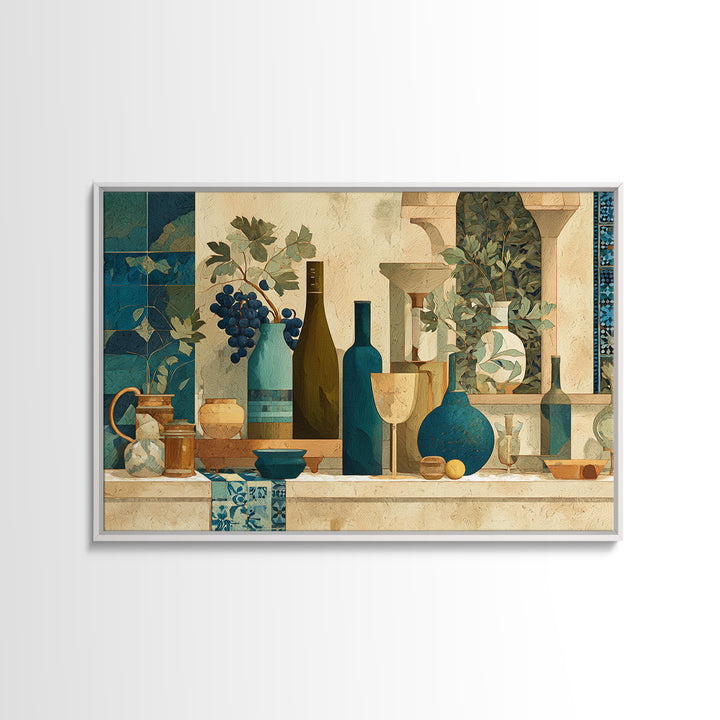 Grapevine and Wine Still Life on Linen Canvas Print, Italian Villa Art, Living Room Art, Living Room Decor, Fine Art, Villa, IVA-3x2-83
