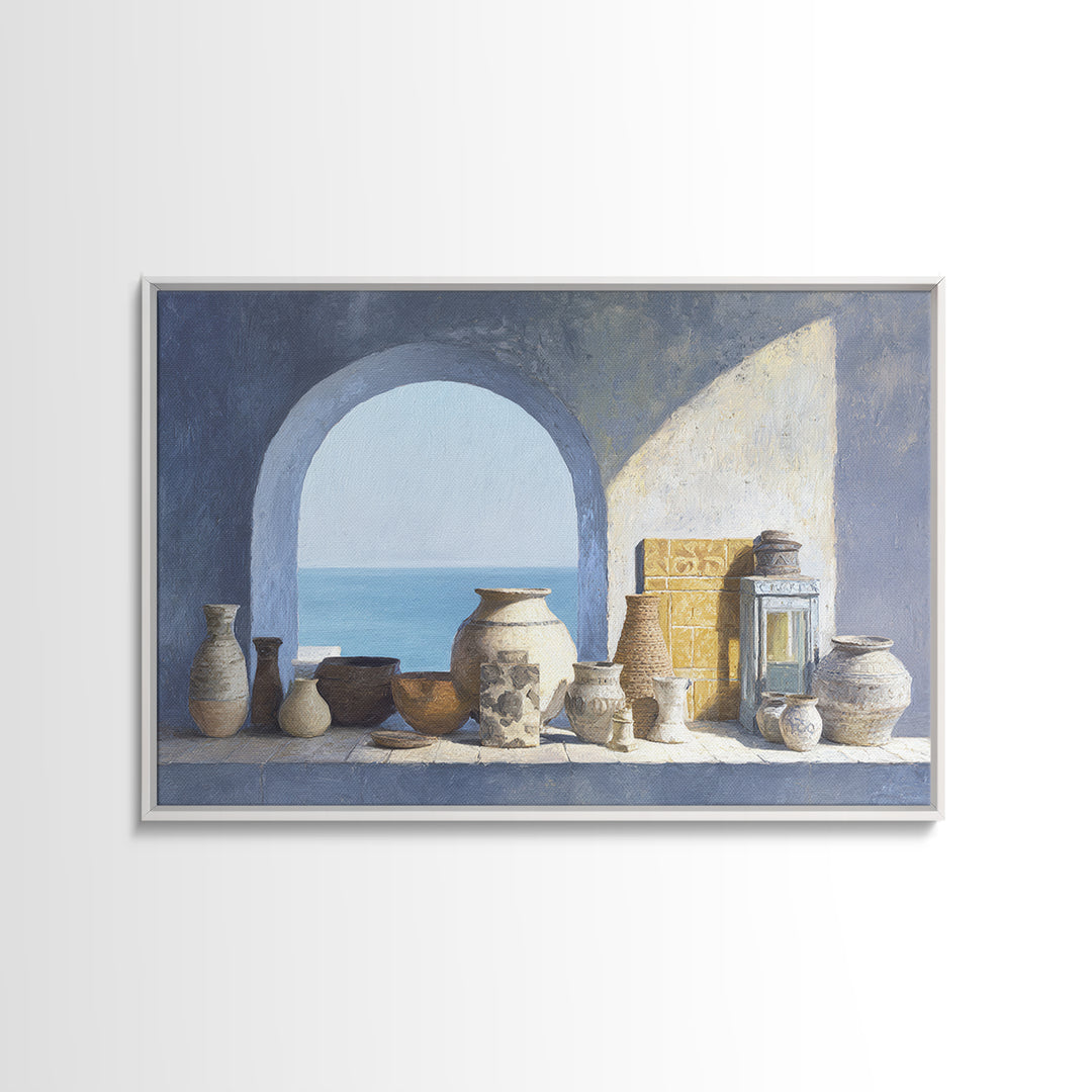 Mediterranean Arch Framing Blue Sea Canvas Print, Italian Villa Art, Gallery Wall, Living Room Decor, Fine Art, Villa, IVA-3x2-84