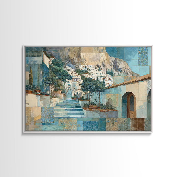 Amalfi Coast Cliffs Canvas Print, Italian Villa Art, Coastal Wall Art, Living Room Decor, Oil Painting, Villa, IVA-3x2-89