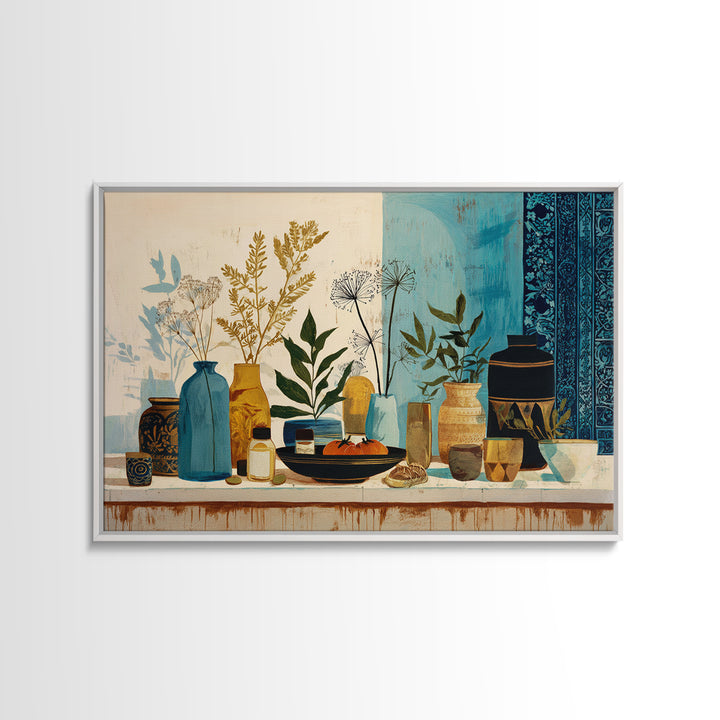Pasta Herbs and Tomatoes Still Life Framed Canvas Print, Italian Villa Art, Colorful Wall Art, Living Room Decor, Villa, IVA-3x2-95