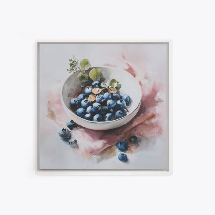 Blueberries in a White Bowl Canvas Print, Kitchen Art, Digital Print, Kitchen Decor, Watercolor Art, Kitchen, Kitchen Print, KIT-1x1-19