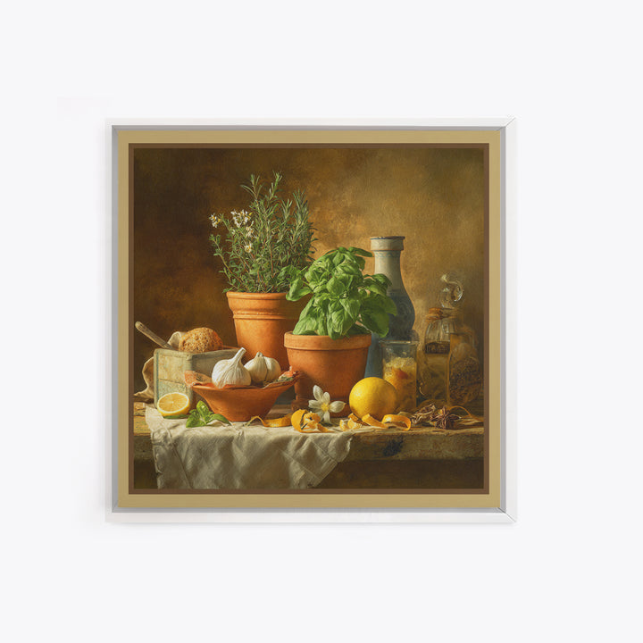Fresh Herbs in Terracotta Pots Canvas Print, Kitchen Art, Modern Decor, Kitchen Decor, Fine Art, Kitchen, Home Decor, KIT-1x1-25