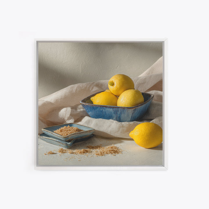 Lemons and Blue Ceramic Bowl Still Life Canvas Print, Kitchen Art, Trendy Wall Art, Kitchen Decor, Fine Art, Kitchen, KIT-1x1-26