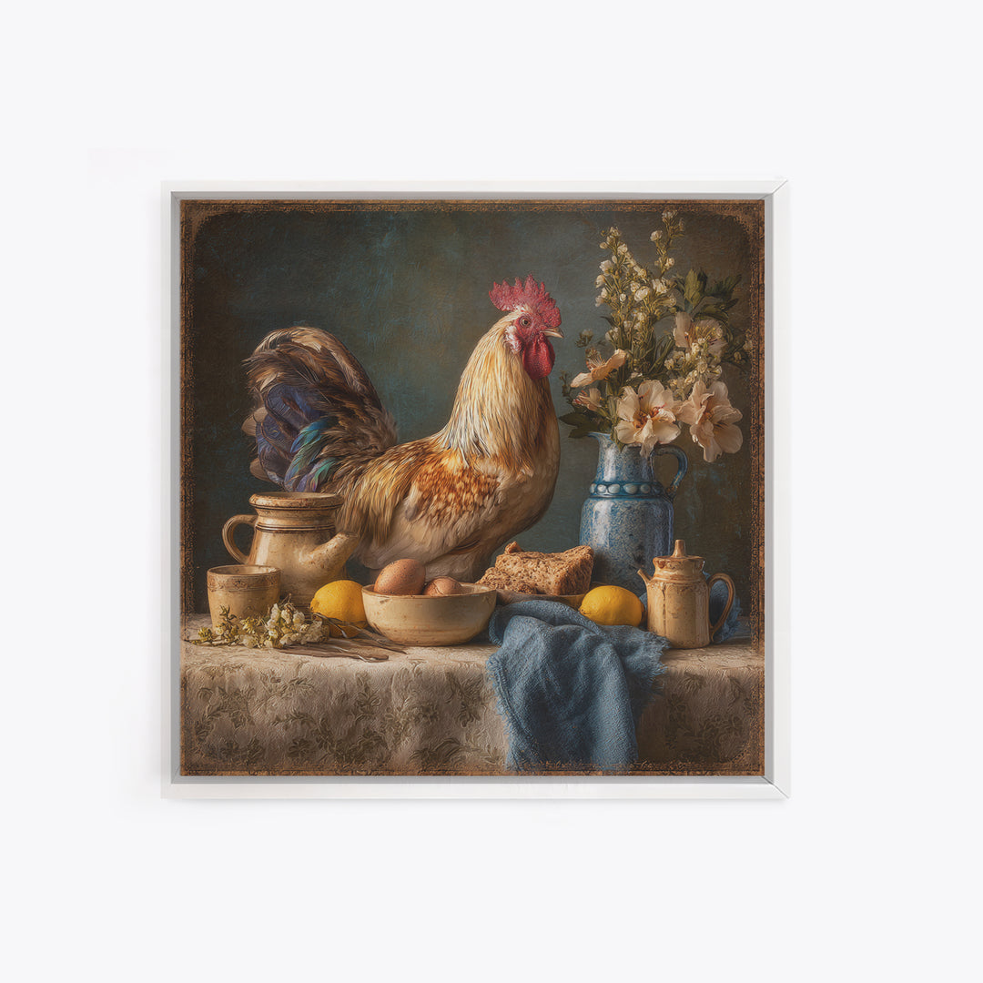 Rooster Portrait for Country Kitchen Charm Framed Canvas Print, Kitchen Art, Art Print, Kitchen Decor, Oil Painting, Kitchen, KIT-1x1-40