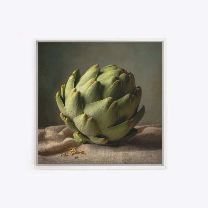 Artichoke Closeup in Painterly Green Tones Framed Canvas Print, Kitchen Art, Art Deco, Kitchen Decor, Fine Art, Kitchen, KIT-1x1-44