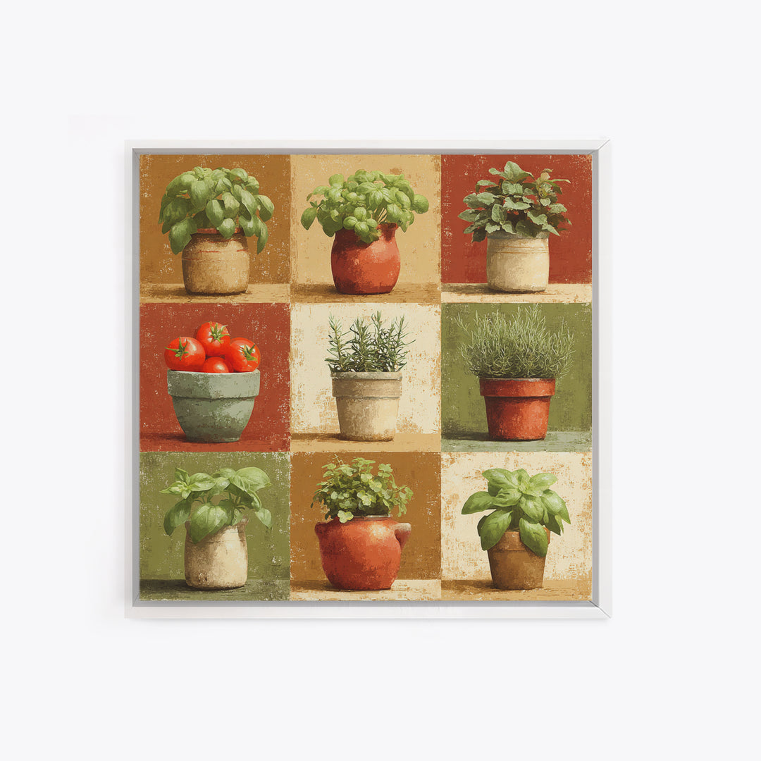 Fresh Herbs in Terracotta Pots Canvas Print, Kitchen Art, Modern Decor, Kitchen Decor, Fine Art, Kitchen, Home Decor, KIT-1x1-49