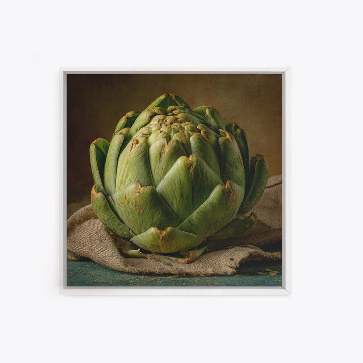 Artichoke Closeup in Painterly Green Tones Framed Canvas Print, Kitchen Art, Kitchen Prints, Kitchen Decor, Fine Art, Kitchen, KIT-1x1-68