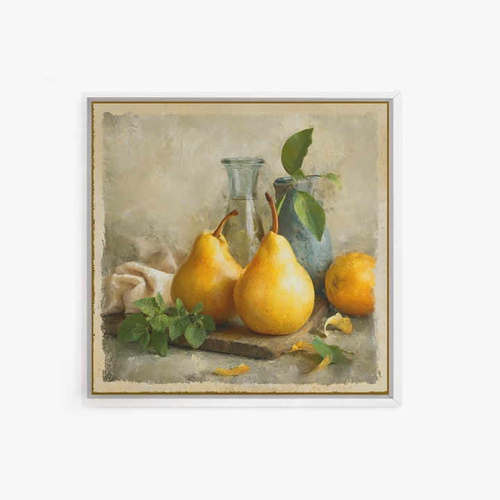 Farmhouse Pears on a Wooden Board Canvas Print, Kitchen Art, Textured Painting, Kitchen Decor, Fine Art, Kitchen, KIT-1x1-81