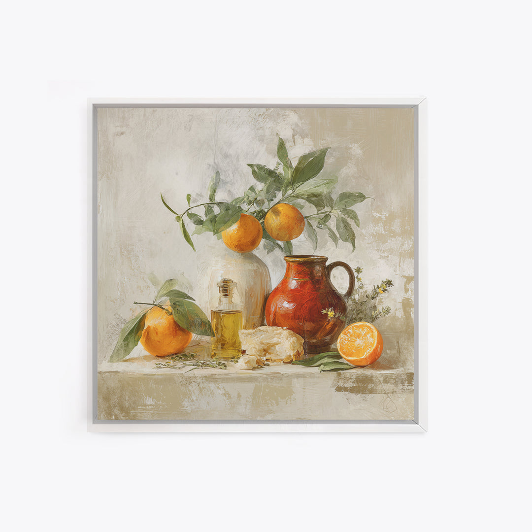 Orange Citrus Botanical Branch Framed Canvas Print, Kitchen Art, Statement Artwork, Kitchen Decor, Oil Painting, Kitchen, KIT-1x1-83