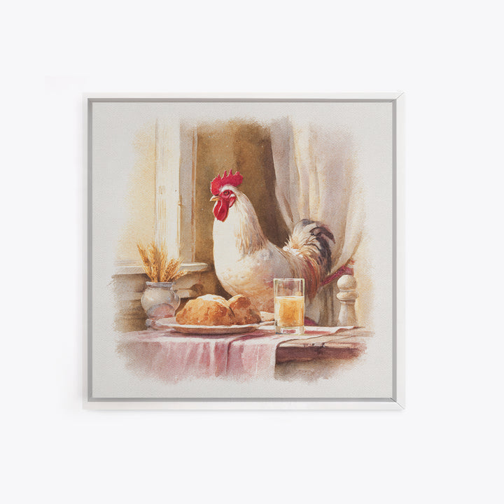 Rooster Portrait for Country Kitchen Charm Framed Canvas Print, Kitchen Art, Textured Painting, Kitchen Decor, Kitchen, KIT-1x1-88