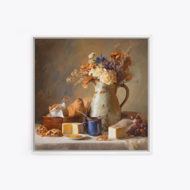 Floral Bouquet in a Kitchen Pitcher Framed Canvas Print, Kitchen Art, Wall Decor, Kitchen Decor, Kitchen, Kitchen Wall Decor, KIT-1x1-96