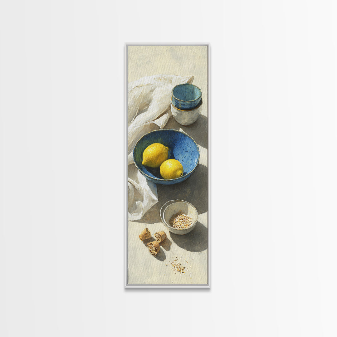 Lemons and Blue Ceramic Bowl Still Life Canvas Print, Kitchen Art, Kitchen Print, Kitchen Decor, Fine Art, Kitchen, Art Print, KIT-1x3-14