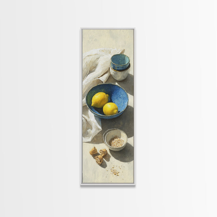 Lemons and Blue Ceramic Bowl Still Life Canvas Print, Kitchen Art, Kitchen Print, Kitchen Decor, Fine Art, Kitchen, Art Print, KIT-1x3-14