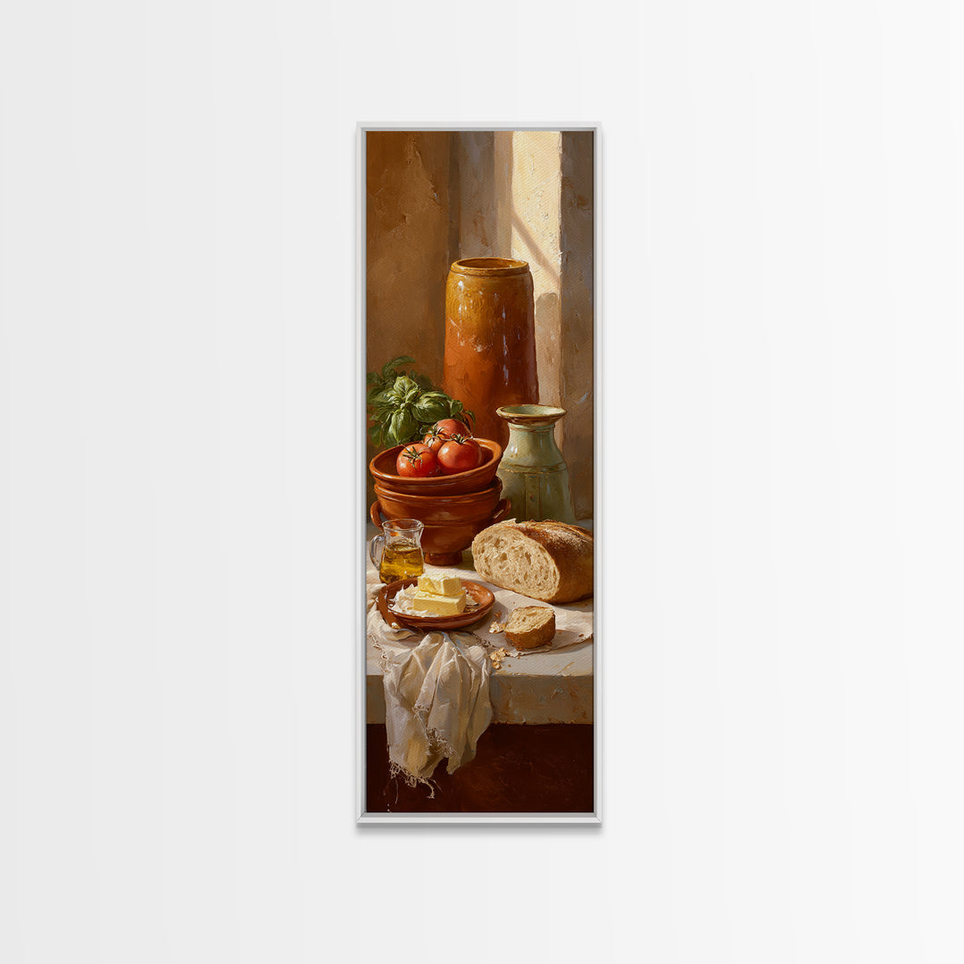 Fresh Bread with Butter and Honey Framed Canvas Print, Kitchen Art, Trendy Wall Art, Kitchen Decor, Oil Painting, Kitchen, KIT-1x3-30