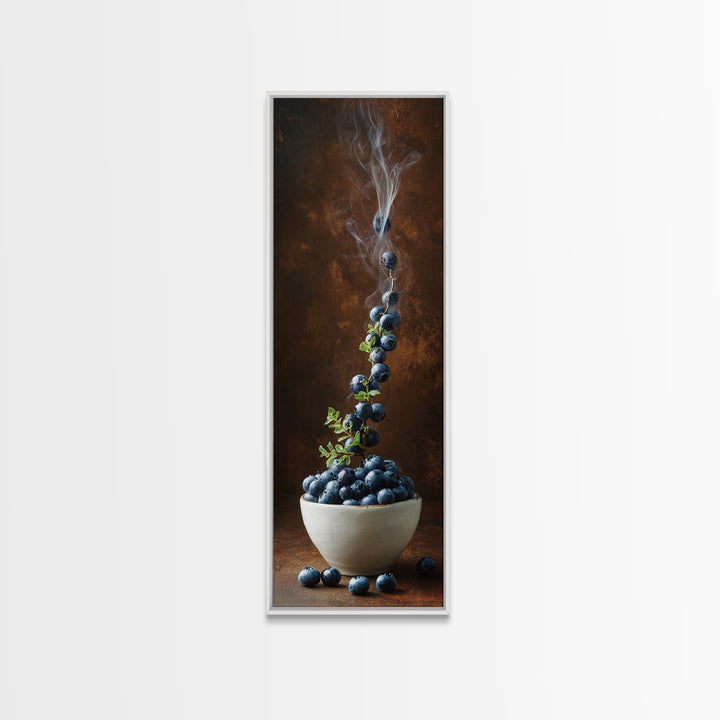 Blueberries in a White Bowl Framed Canvas Print, Kitchen Art, Prints, Kitchen Decor, Watercolor Art, Kitchen, KIT-1x3-31