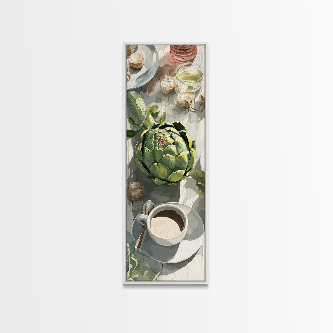 Artichoke Closeup in Painterly Green Tones Canvas Print, Kitchen Art, Textured Painting, Kitchen Decor, Fine Art, Kitchen, KIT-1x3-32