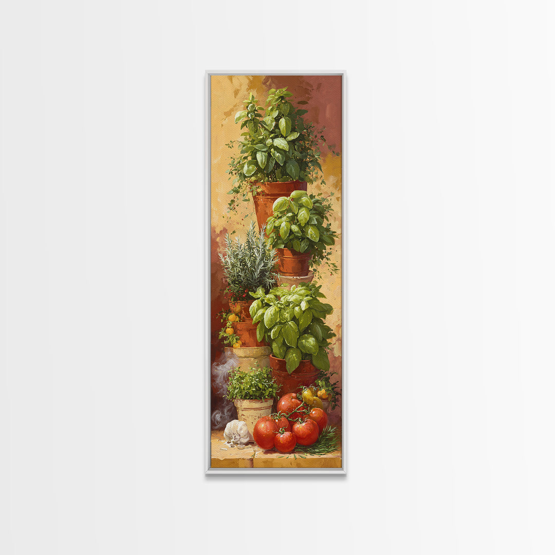 Fresh Herbs in Terracotta Pots Canvas Print, Kitchen Art, Statement Artwork, Kitchen Decor, Fine Art, Kitchen, Wall Decor, KIT-1x3-37