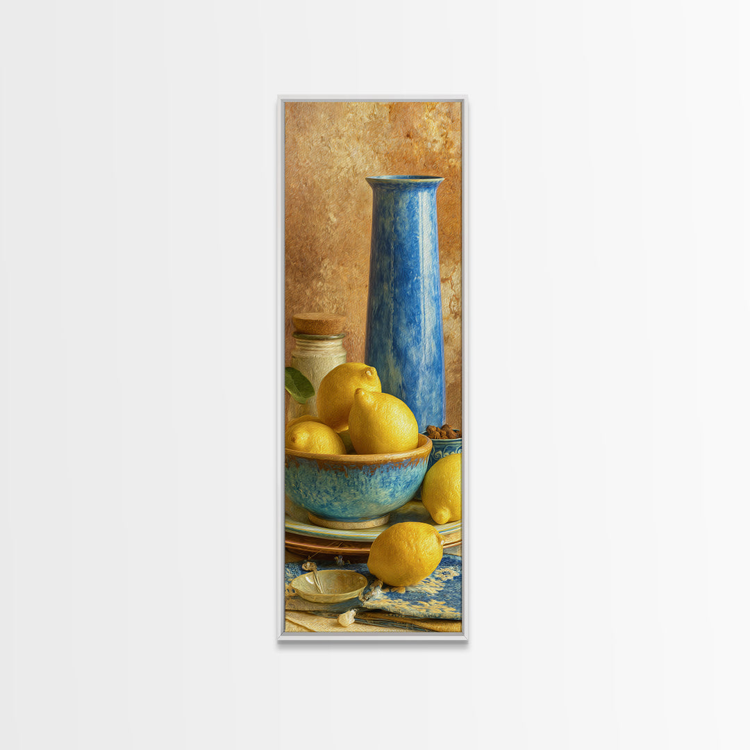 Lemons and Blue Ceramic Bowl Still Life Canvas Print, Kitchen Art, Kitchen Print, Kitchen Decor, Fine Art, Kitchen, Art Print, KIT-1x3-38