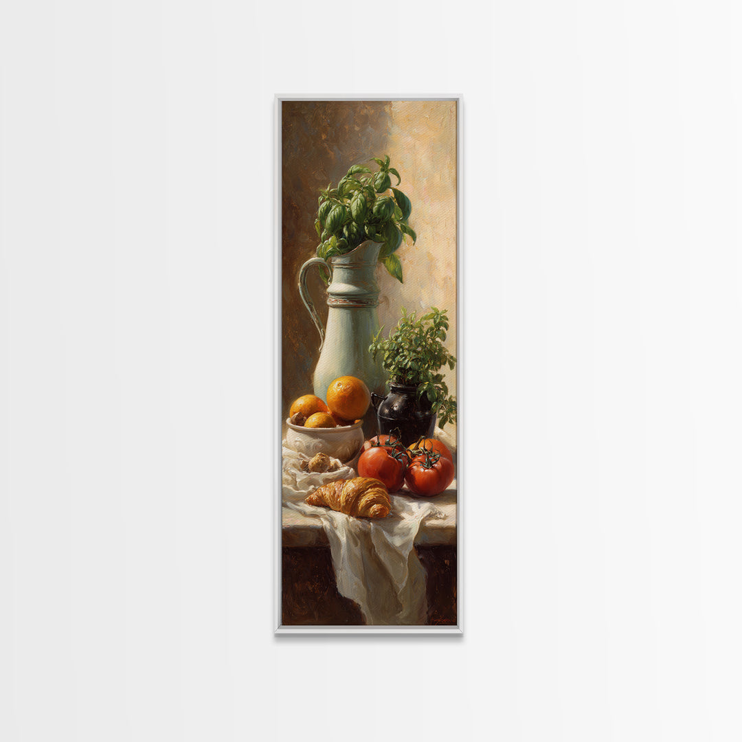 Coffee Pot and Croissant Morning Still Life Canvas Print, Kitchen Art, Digital Art, Kitchen Decor, Fine Art, Kitchen, KIT-1x3-43