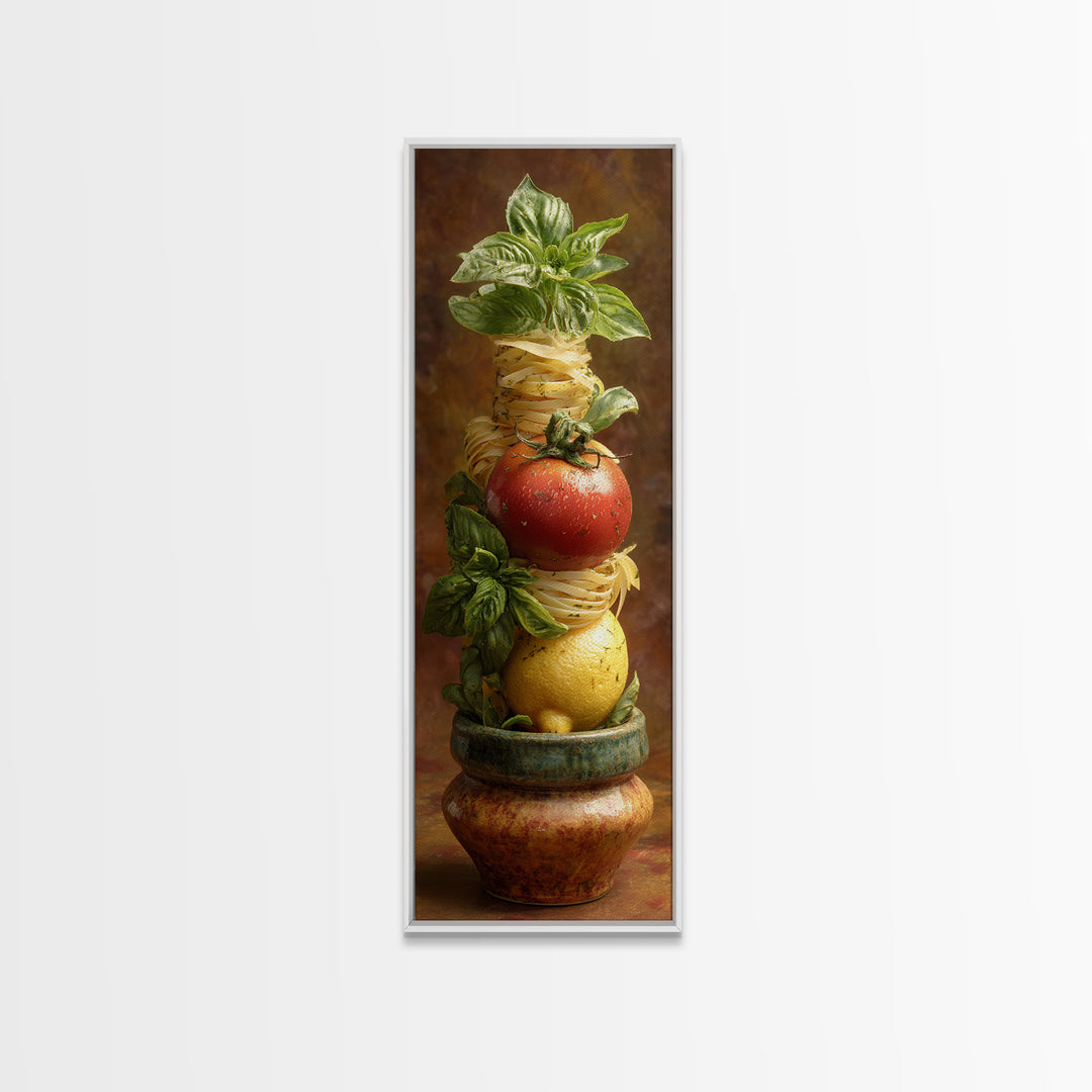 Pasta Lemons and Basil Mediterranean Still Life Canvas Print, Kitchen Art, Coffee Wall Art, Kitchen Decor, Fine Art, Kitchen, KIT-1x3-5