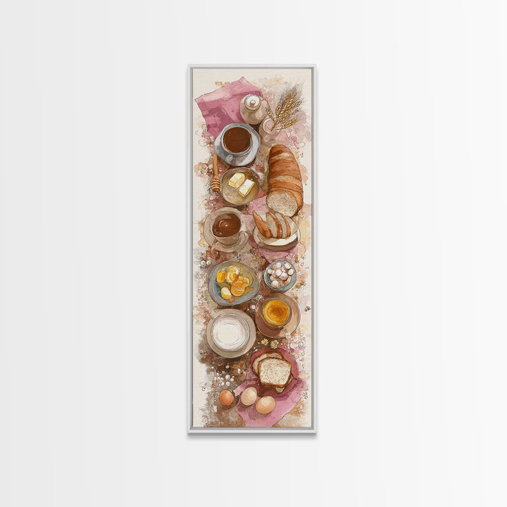 Fresh Bread with Butter and Honey Framed Canvas Print, Kitchen Art, Trendy Wall Art, Kitchen Decor, Oil Painting, Kitchen, KIT-1x3-54