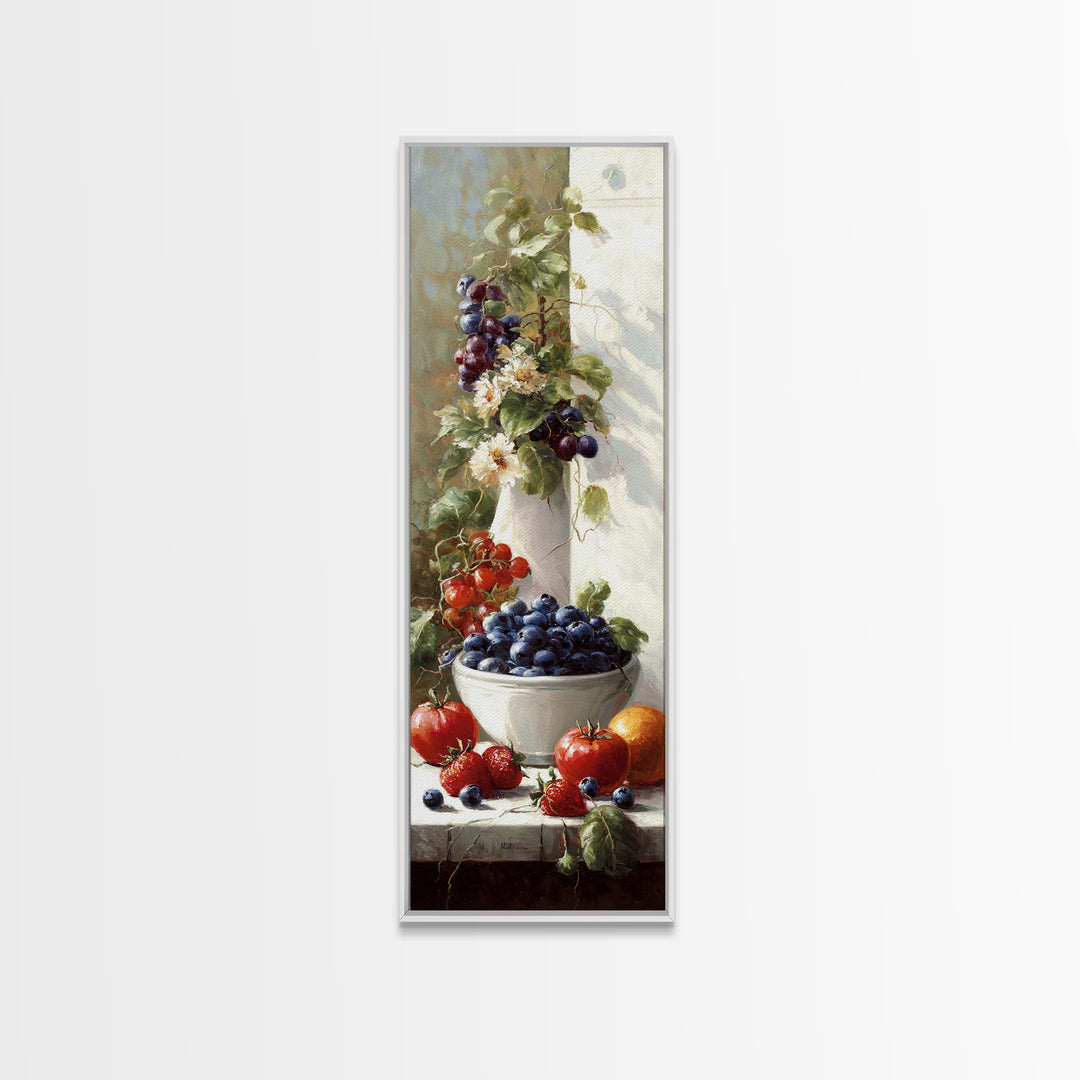Blueberries in a White Bowl Canvas Print, Kitchen Art, Art Deco, Kitchen Decor, Oil Painting, Kitchen, Poster Art, KIT-1x3-55