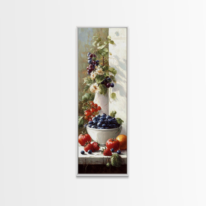 Blueberries in a White Bowl Canvas Print, Kitchen Art, Art Deco, Kitchen Decor, Oil Painting, Kitchen, Poster Art, KIT-1x3-55