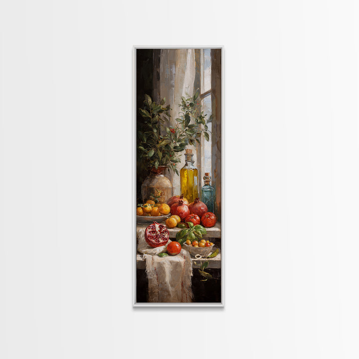 Figs Pomegranates and Linen Composition Framed Canvas Print, Kitchen Art, Dining Room Wall Art, Kitchen Decor, Abstract Art, KIT-1x3-58