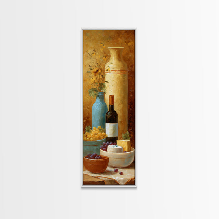 Wine Bottle Grapes and Cheese Still Life Canvas Print, Kitchen Art, Kitchen Decor, Fine Art, Kitchen, Trendy Wall Art, KIT-1x3-72