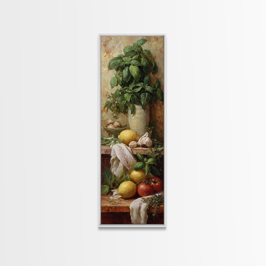 Pasta Lemons and Basil Mediterranean Still Life Canvas Print, Kitchen Art, Art Print, Kitchen Decor, Fine Art, Kitchen, KIT-1x3-77