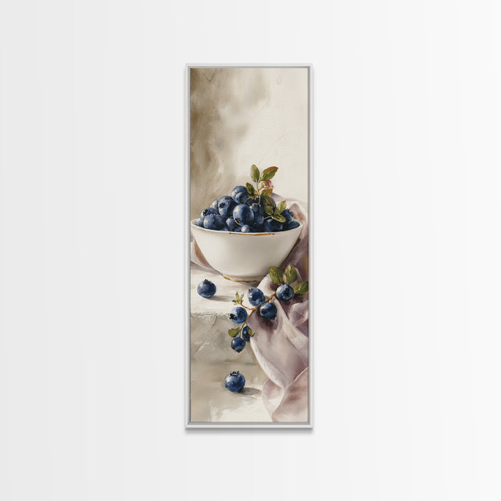 Blueberries in a White Bowl Framed Canvas Print, Kitchen Art, Kitchen Decor, Kitchen, Kitchen Art Print, Bar Cart Decor, KIT-1x3-79