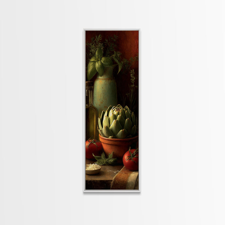 Artichoke Closeup in Painterly Green Tones Framed Canvas Print, Kitchen Art, Digital Print, Kitchen Decor, Fine Art, Kitchen, KIT-1x3-80