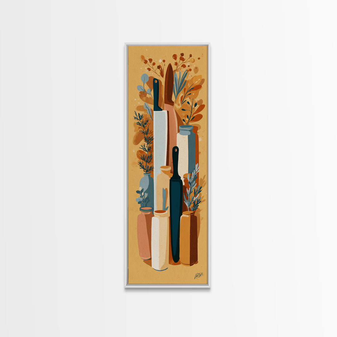 Chef Knives and Herbs Arranged as Graphic Canvas Print, Kitchen Art, Fine Art Print, Kitchen Decor, Fine Art, Kitchen, KIT-1x3-94