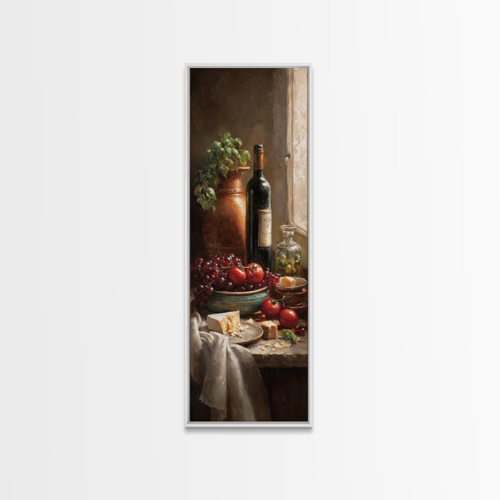 Wine Bottle Grapes and Cheese Still Life Framed Canvas Print, Kitchen Art, Kitchen Wall Decor, Kitchen Decor, Abstract Art, KIT-1x3-96